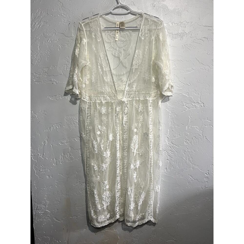 Forgotten Grace floral lace‎ duster kimino coverup cardigan womens small dainty